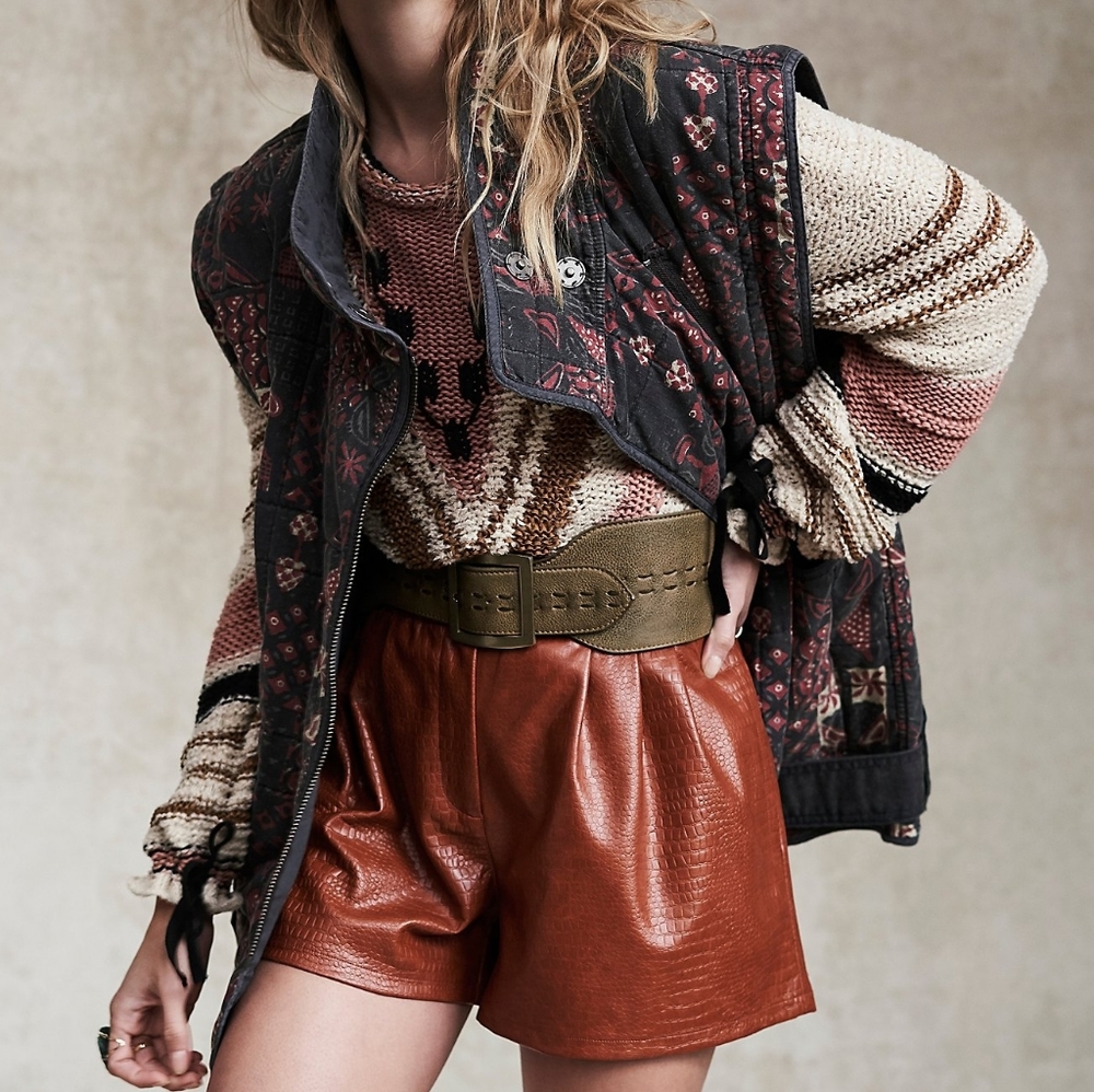 FREE PEOPLE CROC MARE HELENA FAUX LEATHER SHORTS - Picture 1 of 12